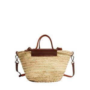 Basket bag with brown leather trimming